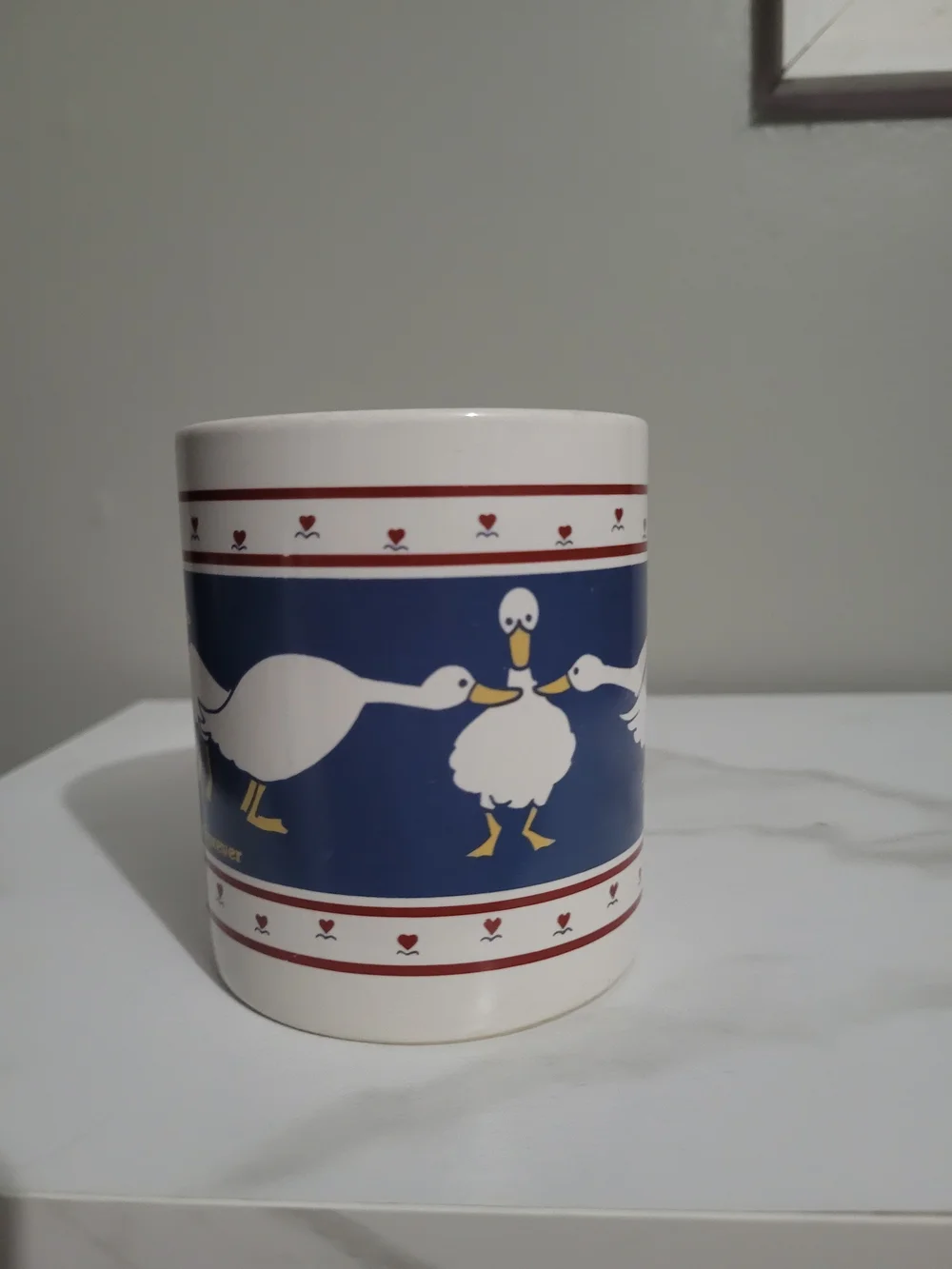 White Ceramic Mug with Duck Goose Friends Are Forever Design